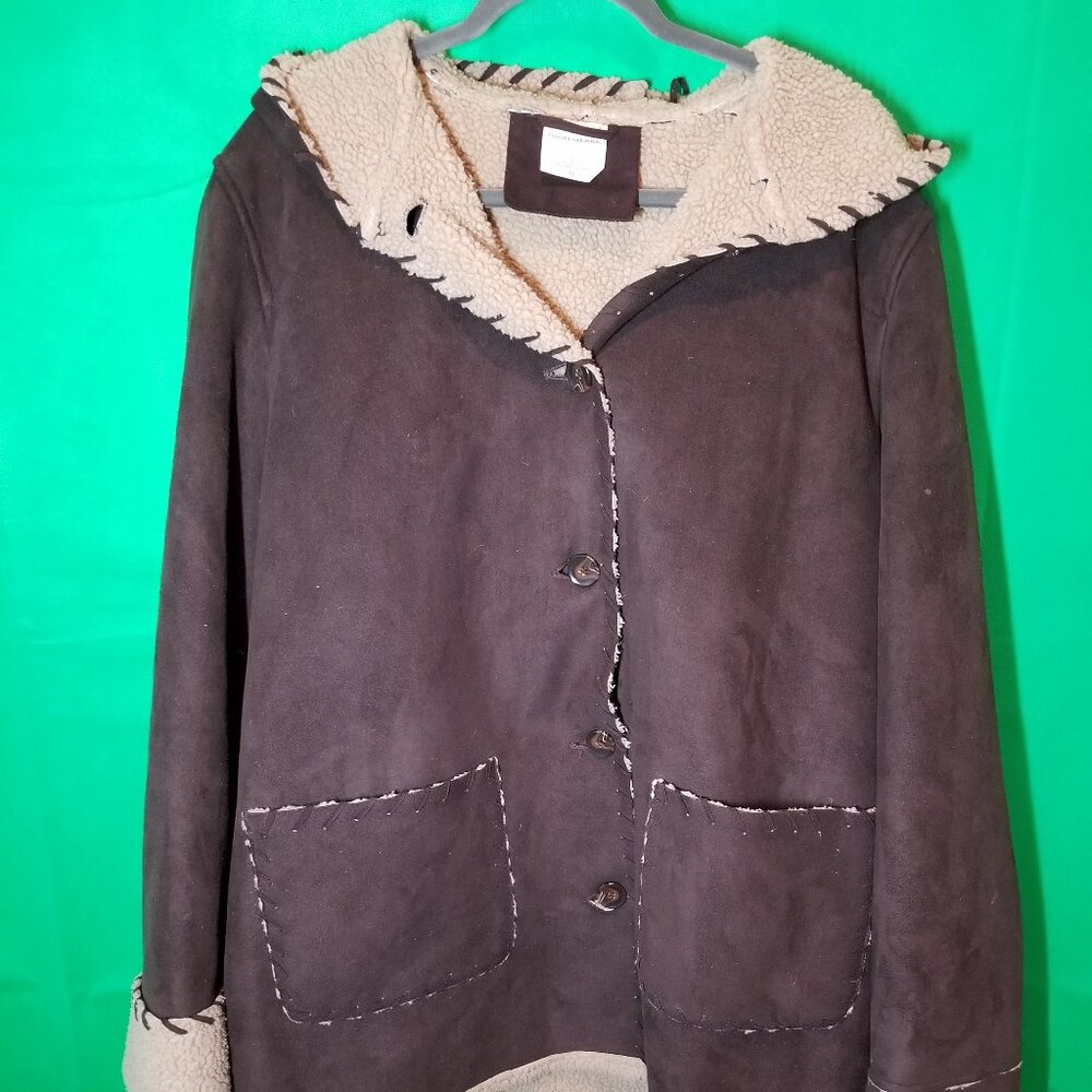 Vintage High Sierra Eskimo Hood Parka Women XL Fleeced Button Dark Brown Anorak